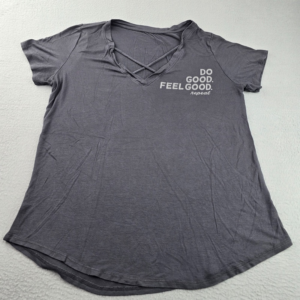 Awake INC By OS T Shirt Womens Charcoal Gray Do Good Feel Good Repeat Graphic